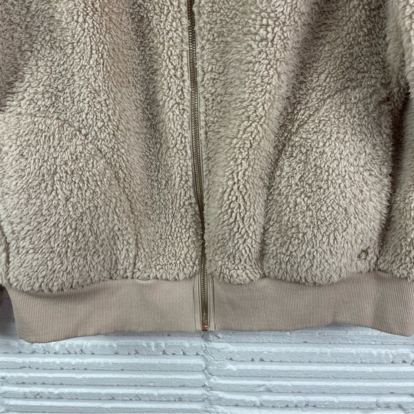 Calvin Klein Tan Zip Front Faux Fur Sherpa Teddy Jacket Gold Details Size M - Picture 6 of 15